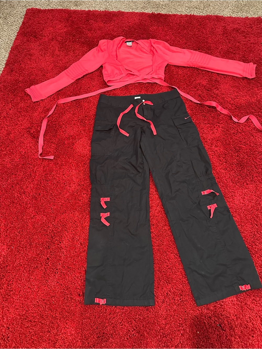 Nike Black Wide-Leg (adjustable) Cargo Pants with pink/coral Drawcords